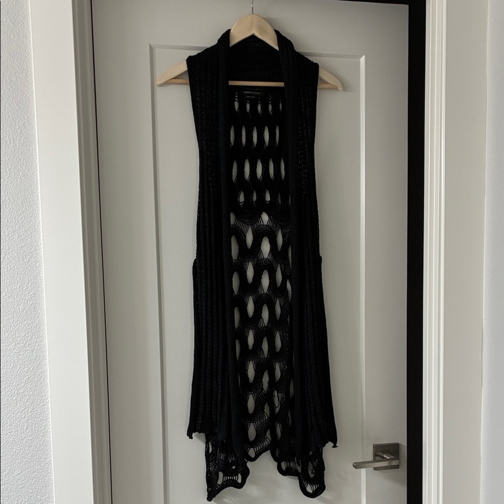BCBGMaxAzria Black Open Weave Cardigan Vest